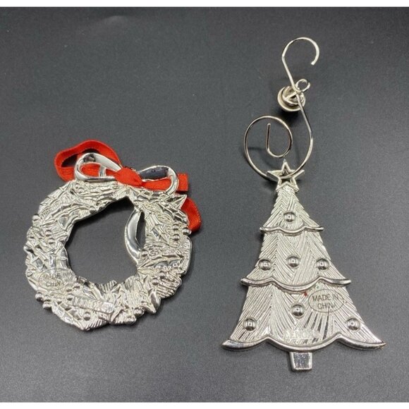 Lenox Sparkle and Scroll Christmas Ornaments Silverplate Wreath Tree Lot of 2 - Picture 5 of 11